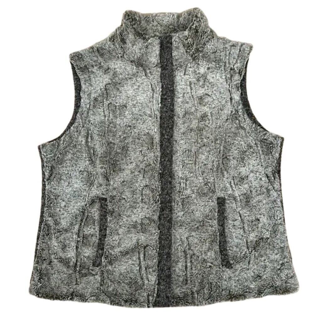 Tribal Sweater Vest Womens Size X-Large Brown Faux Fur Mock Neck Casual Full Zip